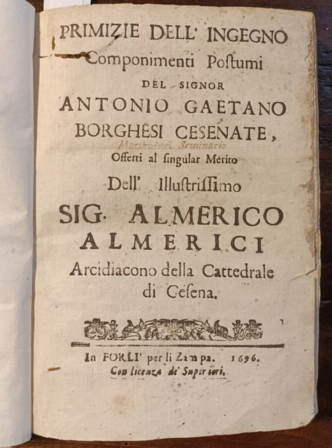 W1429-(Cesena-Cervia) Borghesi A. G. Cesenate Primizie Dell'ingegno Forlì 1696
