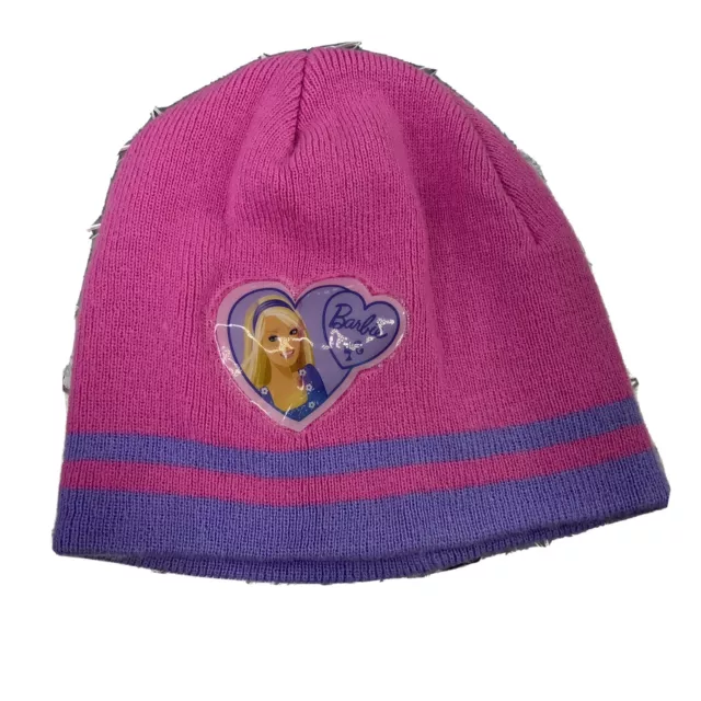 Barbie Matel Beanie Pink Strip Purple Girls One Size Hat