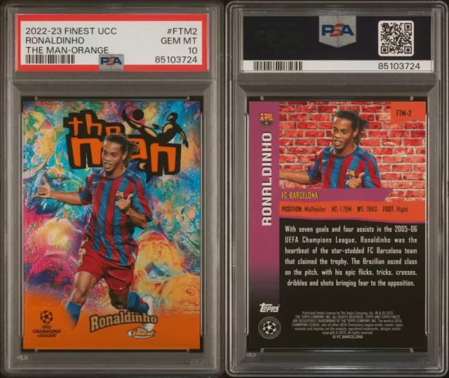 2022-23 Topps feinste UCC UEFA THE MAN orange/25 RONALDINHO #2 SP - PSA 10