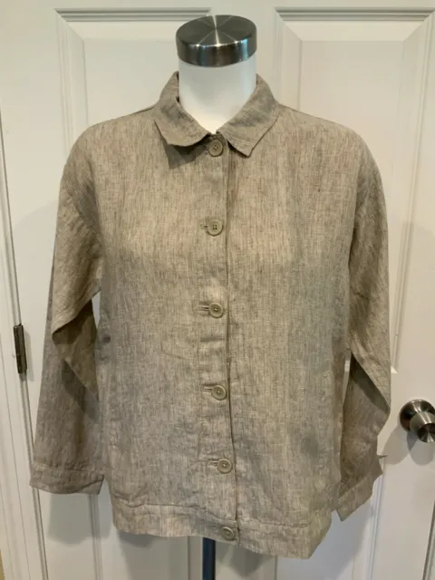 Eileen Fisher Tan 100% Organic Linen Button-Up Jacket, Size XS, NWT!