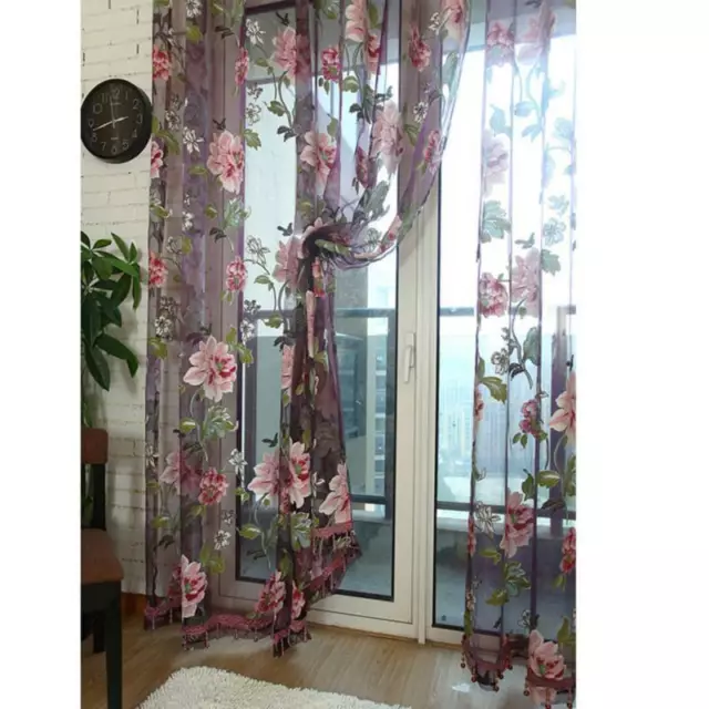 Living Room Voile Curtains Peony Pattern Window Curtain Tulle Sheer 100*200cm CH