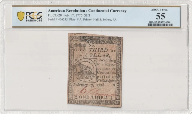Continental Currency Feb. 17, 1776 $1/3 Fr. CC-20 PCGS AU55