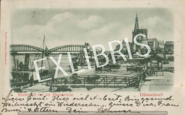 AK Düsseldorf "Rheinwerft & Rheinbrücke" 1901 gelaufen. Vintage Postcard
