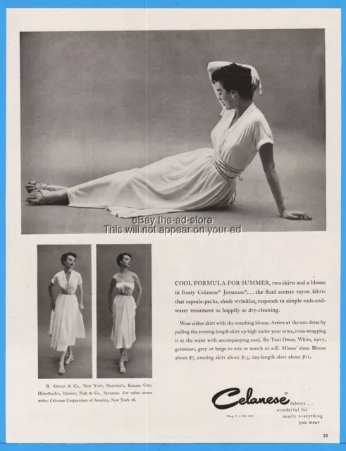 1949 Celnese Fabrics Jersanese Womens Strapless Dress B Altman Print Ad