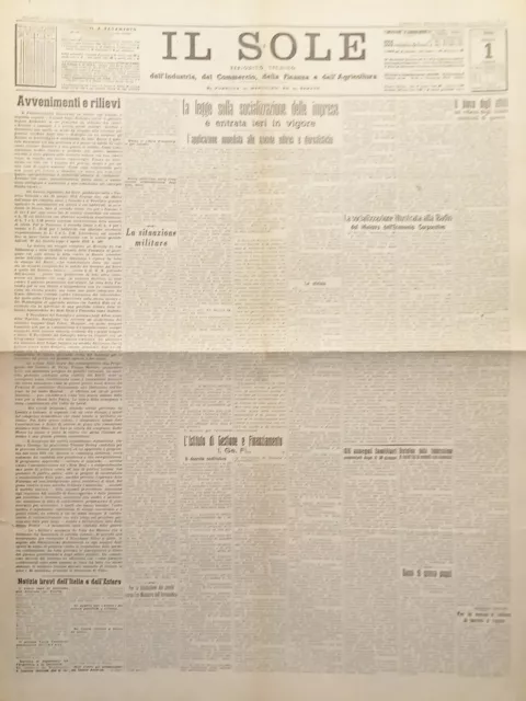 Periodico Industria Commercio Finanza Agricoltura - Il Sole N. 53 - 1944