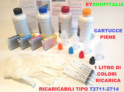 Kit Cartucce Ricaricabili Compatibili Con Epson 27Xl T2711-2714 1 Litro Colori