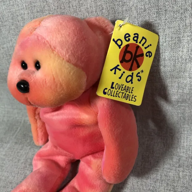 Skansen Beanie Kid "Zing the Red & Orange tie dyed Bear” 1999 with Tag 2