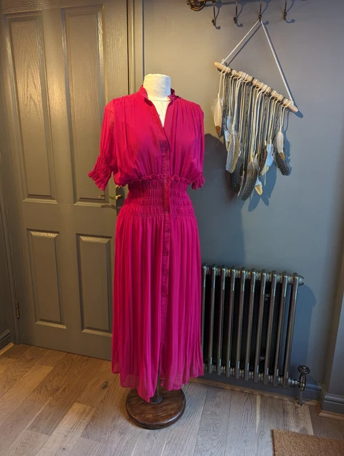 zara pleated dress fuchsia