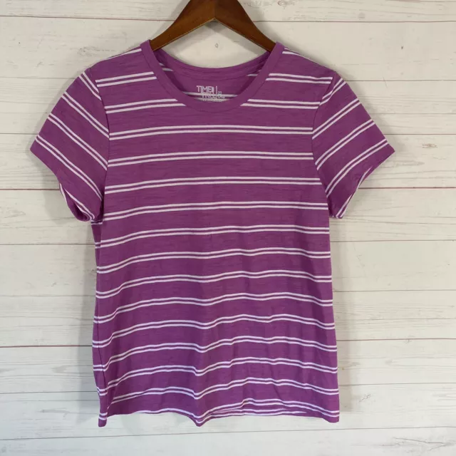 Time And Tru Womens Short Sleeve Stripe Tee Medium Purple/Pink Cotton Blend