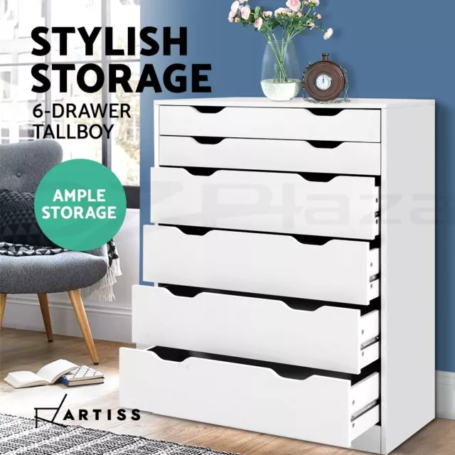 Artiss 6 Chest of Drawers Dresser Tallboy Storage Cabinet Bedroom White MYLA