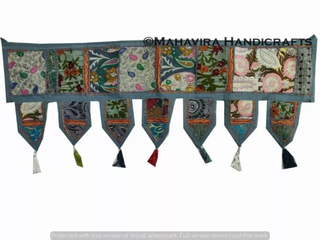 Vintage Cotone Grigio Handmade Mantovane Decorativo Ricamato Patchwork Toran