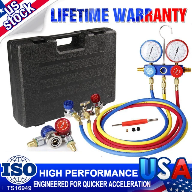 HVAC AC DIAGNOSTIC Manifold Gauge Set Air Conditioning Tool Kit w Can