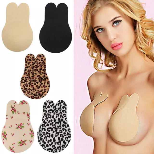 2Pcs Silicone Rabbit Push Up Invisible Breast Tape Bra 2-Wings Nipple Cover Pads