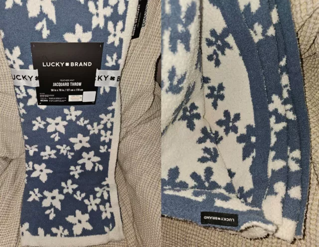 Nwt Lucky Brand Blue White Daisy Floral Reversible Soft Warm Throw Blanket
