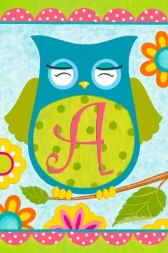 Whimsical Happy Owl Friends Monogram A Double Sided Garden Flag