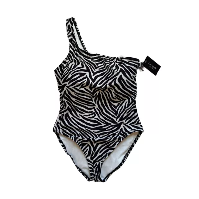 KATE SPADE Zebra Print Black White One Piece Swimsuit One Shoulder NWT