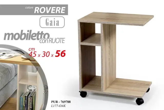 SCAFFALE RUOTE CARRELLO CUCINA SALOTTO BAGNO ROVERE LEGNO SBIANCATO 45*30*H56 cm