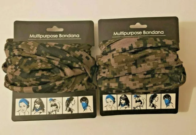 2 pack Multi-use Face Mask Tube Scarf Bandana Head Neck Gaiter Snood Camo