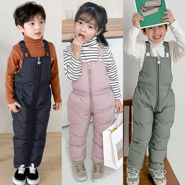 Kids Baby Boys Girls Warm Pants Overall Jumpsuit Winter Snow Trousers Clothes AU