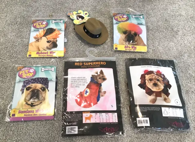 Dog & Cat Costumes, Cowboy Hat, Afro & Mohawk Wigs, Lion, Size Small, Halloween