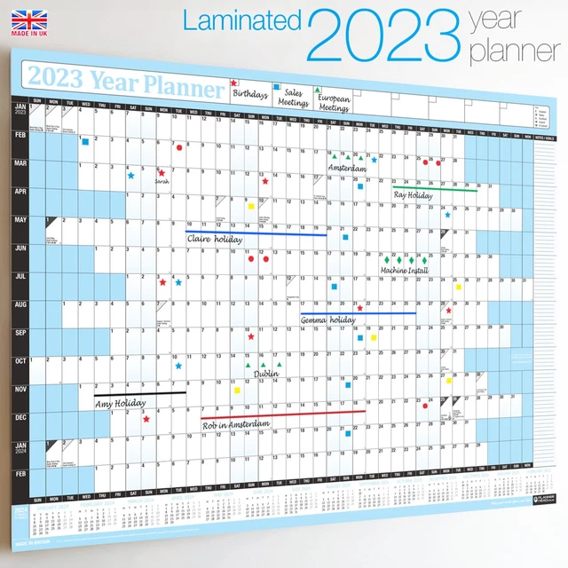 2024 CALENDAR LAMINATED Year Planner XL Wall Chart Weekly Monthly To Do