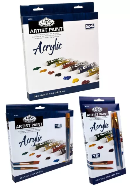 Artist Acrylic Paint Sets 12ml Assorted Colour Tubes & Brushes Craft 12,18 or 24