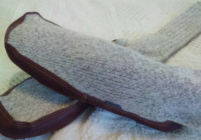 Acorn Slouch Boot Slippers mens9-10 Ragg Gray Knit Wool Color Block Non Slip