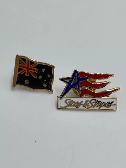 Lot of 2 Lapel Pin Tie Tac USA Stars and Stripes and British Flag Enamel Hat Cap