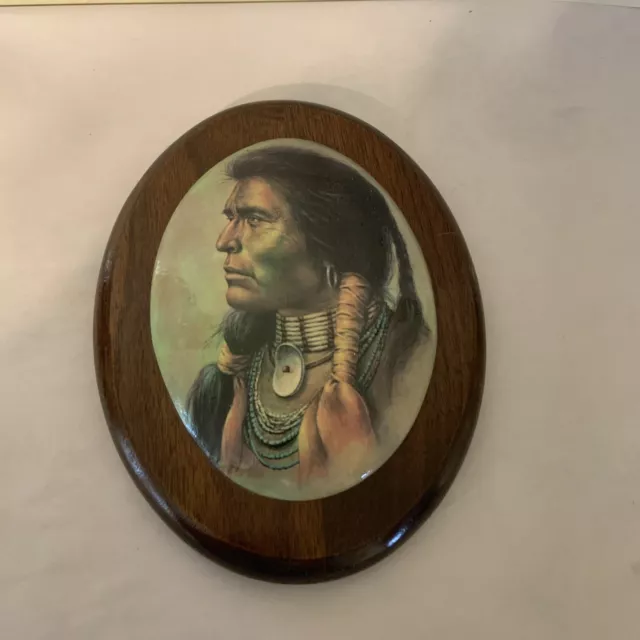 Vintage Native American Indian Face Cameo Wooden Hanging Plaque