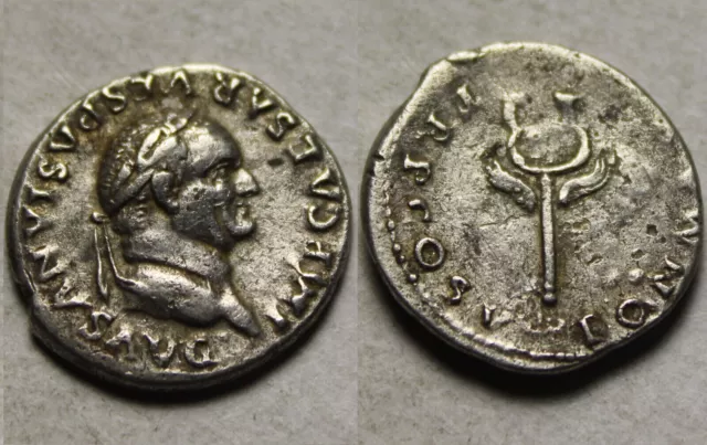 Rare Genuine Ancient Roman silver Coin denarius Vespasian 75 AD WINGED CADUCEUS