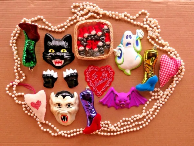 Vtg Bats Ghost Cat Dracula Mask Cake Deco Bakery Craft Valentine Hearts Nos Mint