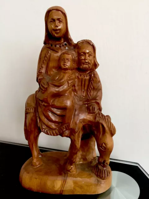 Baby Jesus Christ Mary and Joseph with Donkey 3D Art Wood Carving Sculpture