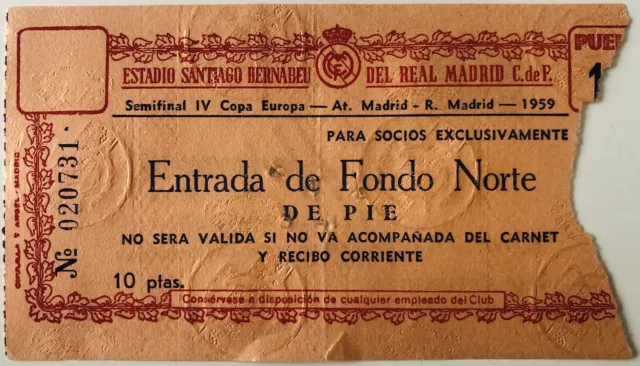 1958/59 European Cup Semi Final Ticket -  Real Madrid v Atletico Madrid