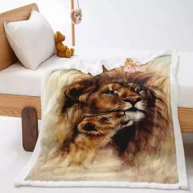 Animal World Fierce Lion 3D Warm Plush Fleece Blanket Picnic Sofa Couch