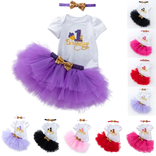 Infant Baby Girls 1st 2nd Birthday Dress Up Outfit Romper Tutu Skirt Clothes Set