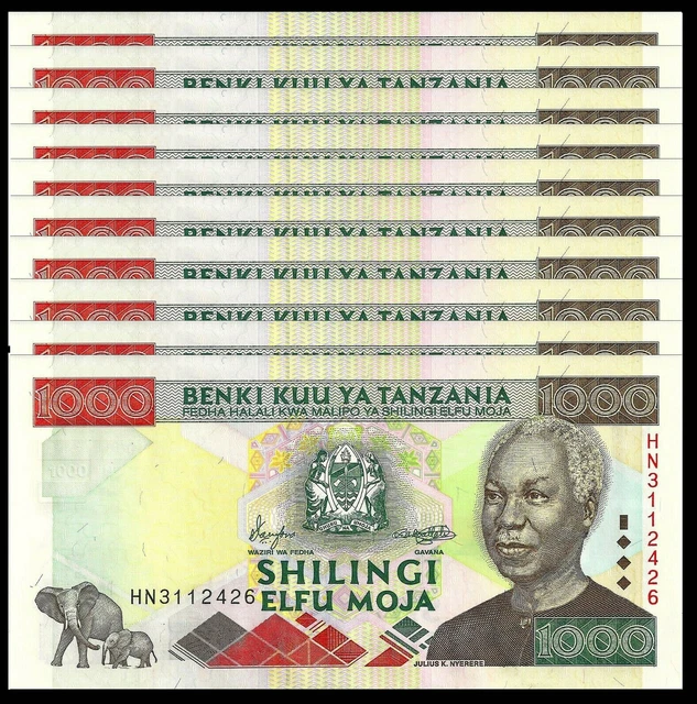 TANZANIA 1000 SHILLINGS ND 2000 P 34 CHOICE UNC AFRICAN MONEY ELEPHANT x 10 PCS