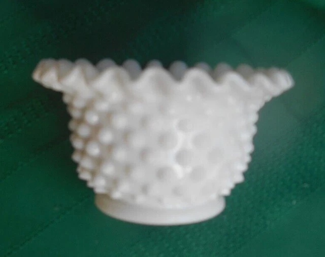 Fenton White Milk Glass Hobnail Ruffled Rim –Condiment, Candy Bowl
