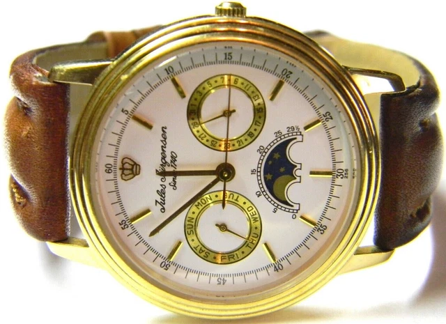 MENS JULES JURGENSEN Triple Calendar Moonphase Day Date Gold Plated dress watch 149.99 PicClick