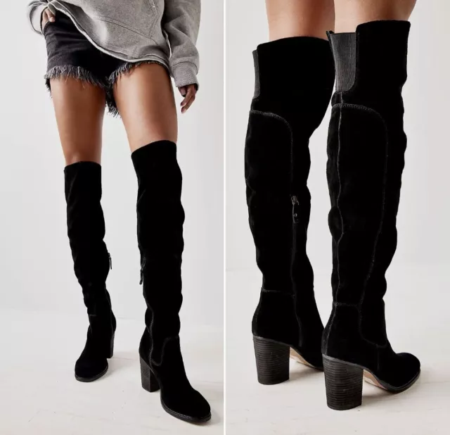 KELSI DAGGER LOGAN THIGH BOOTS Size 8.5 BLACK SUEDE/SUEDE LINED KDB