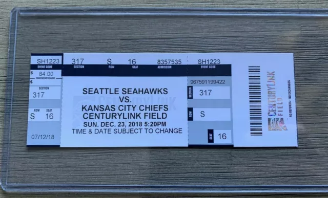 2018 Seattle Seahawks Official NFL Mint Season Ticket Stub - pick a game!