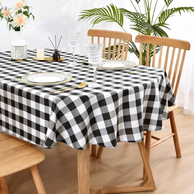 Farmhouse Oval Checkered Tablecloth Black and White Gingham Table Cloth Buffa...