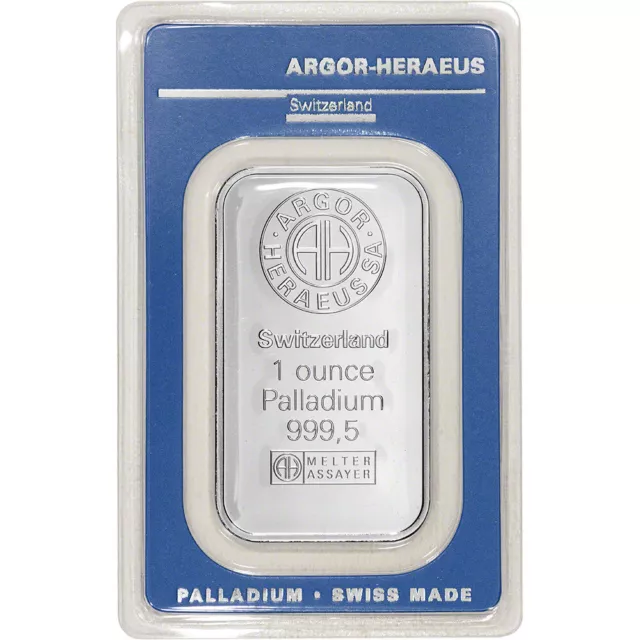 1 oz Palladium Bar - Argor Heraeus - 999.5 Fine in Assay