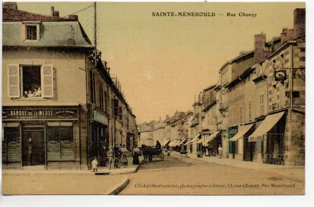 SAINTE MENEHOULD - Marne - CPA 51 - Rue Chanzy 19 - Banque de la Meuse toilée c.