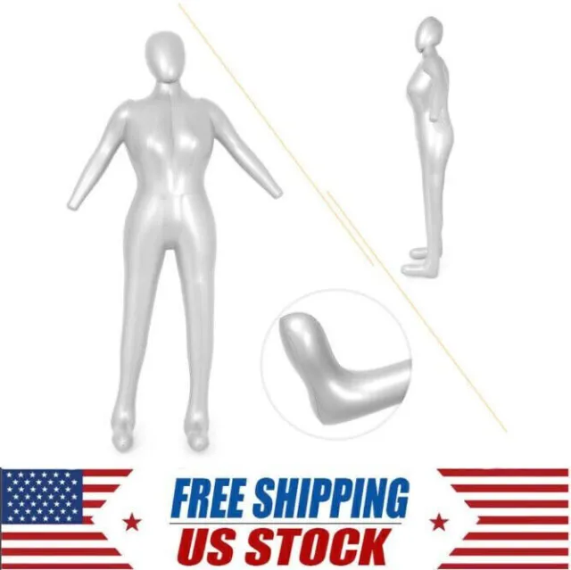 Full Body Woman Female Mannequin Dummy Torso Display Model PVC Silver Inflatable