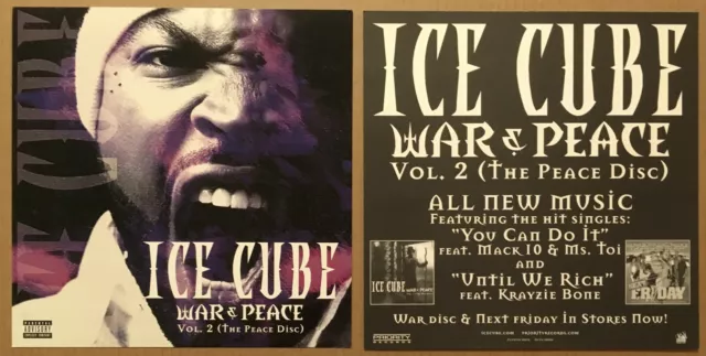 ICE CUBE Rare 2000 Set of 2 DOUBLE SIDED PROMO POSTER FLAT for War CD MINT USA