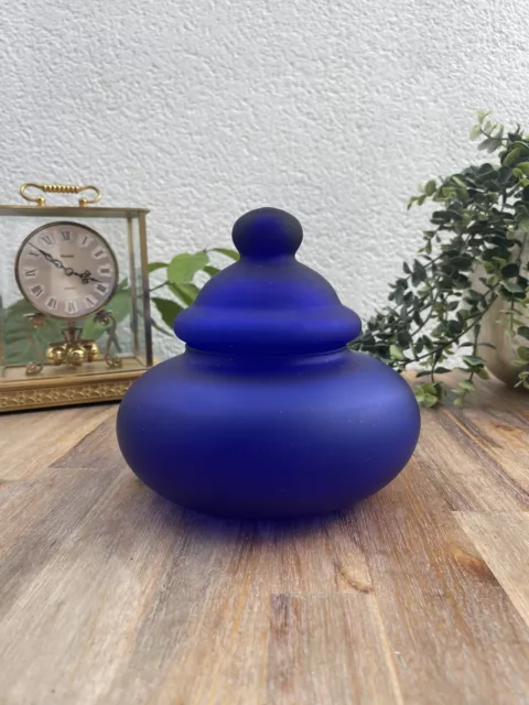 Pot à Couvert ou Bonbonnière en Verre Effet Velours Bleu Roi