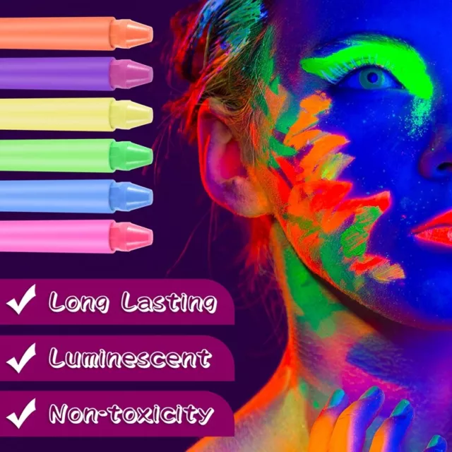 2X(6 Pack Glow en la Dark Face Body Paint Glow Sticks Marqueurs Maquillage 8052 3