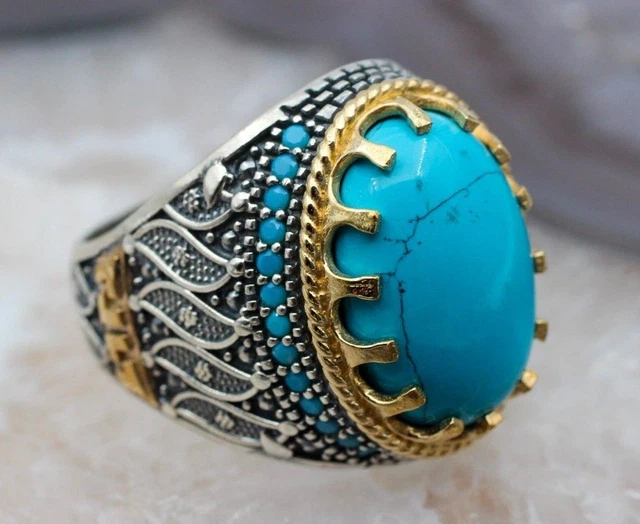 Bague turquoise pour homme faite à la main en argent sterling 925 avec...