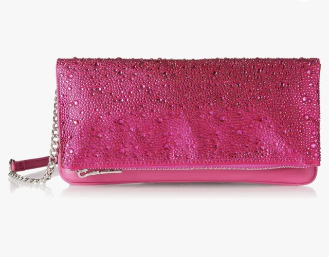 Handbag by Betsey Johnson Flap Rhinestone Clutch Crossbody-Pink-NWT