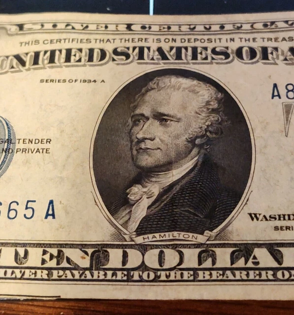 1934 A $10 Ten Dollar Silver Certificate Blue Seal Note A82255665A 2